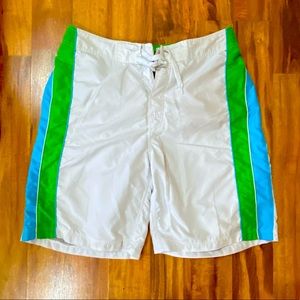 KANU White Striped Board Swim shorts Sz 34